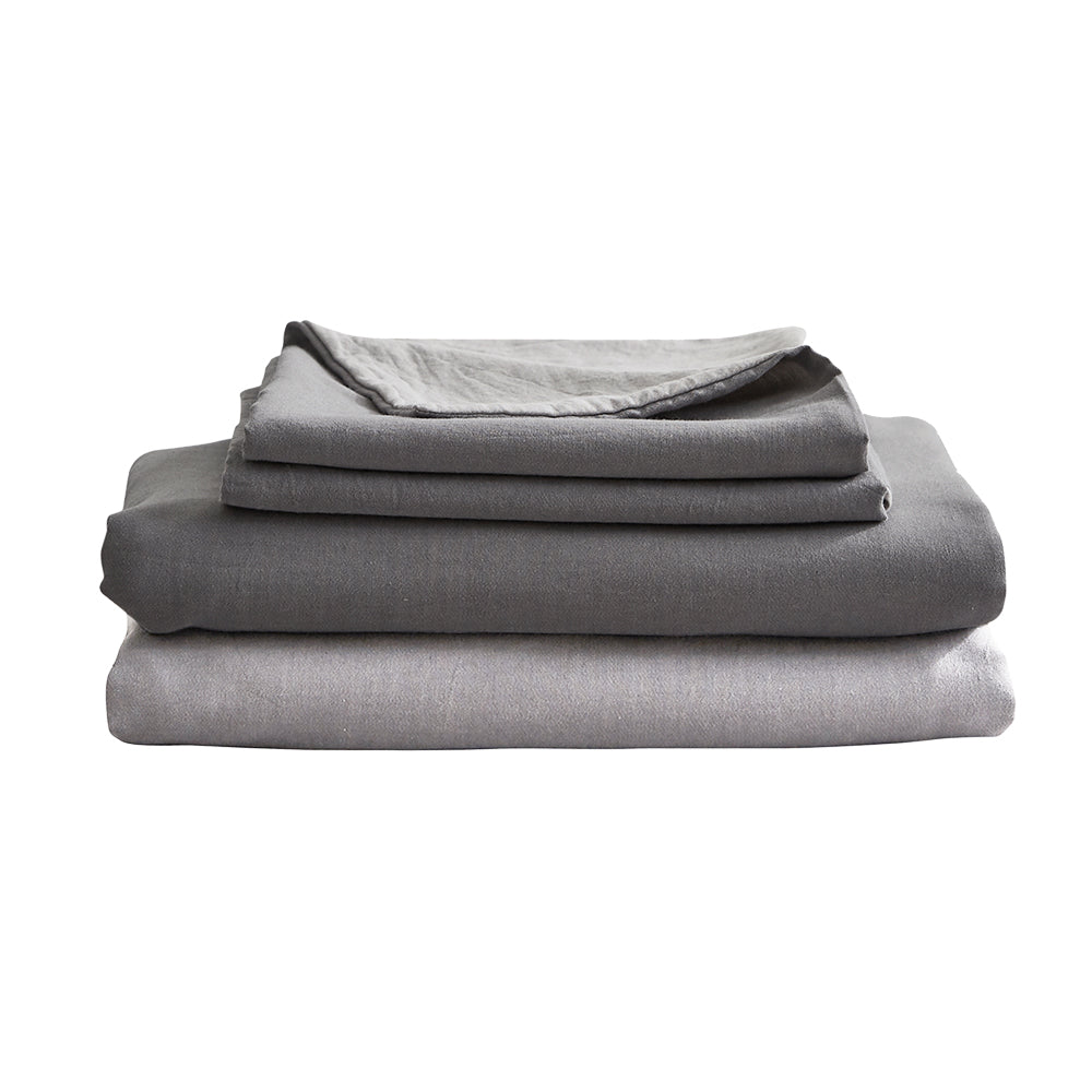 Double Cosy Club Washed Cotton Sheet Set Grey