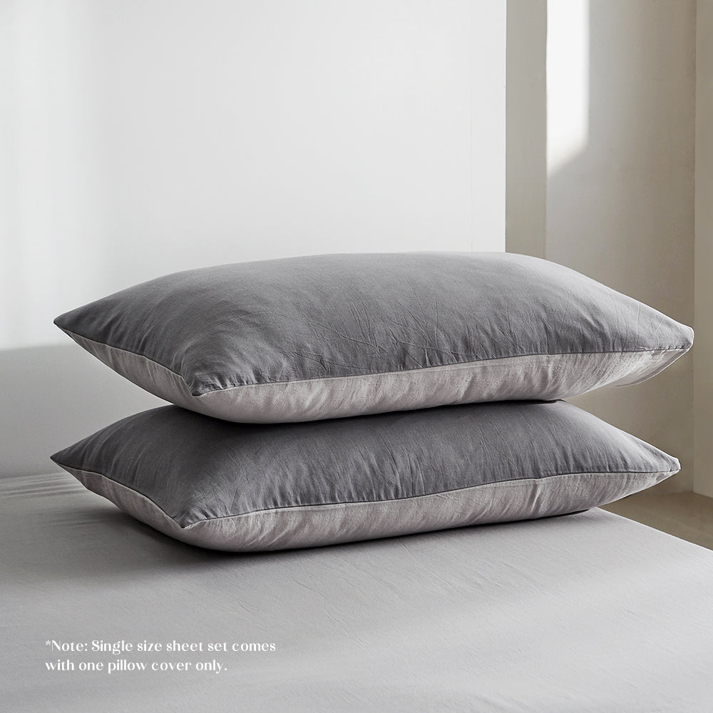 Double Cosy Club Washed Cotton Sheet Set Grey