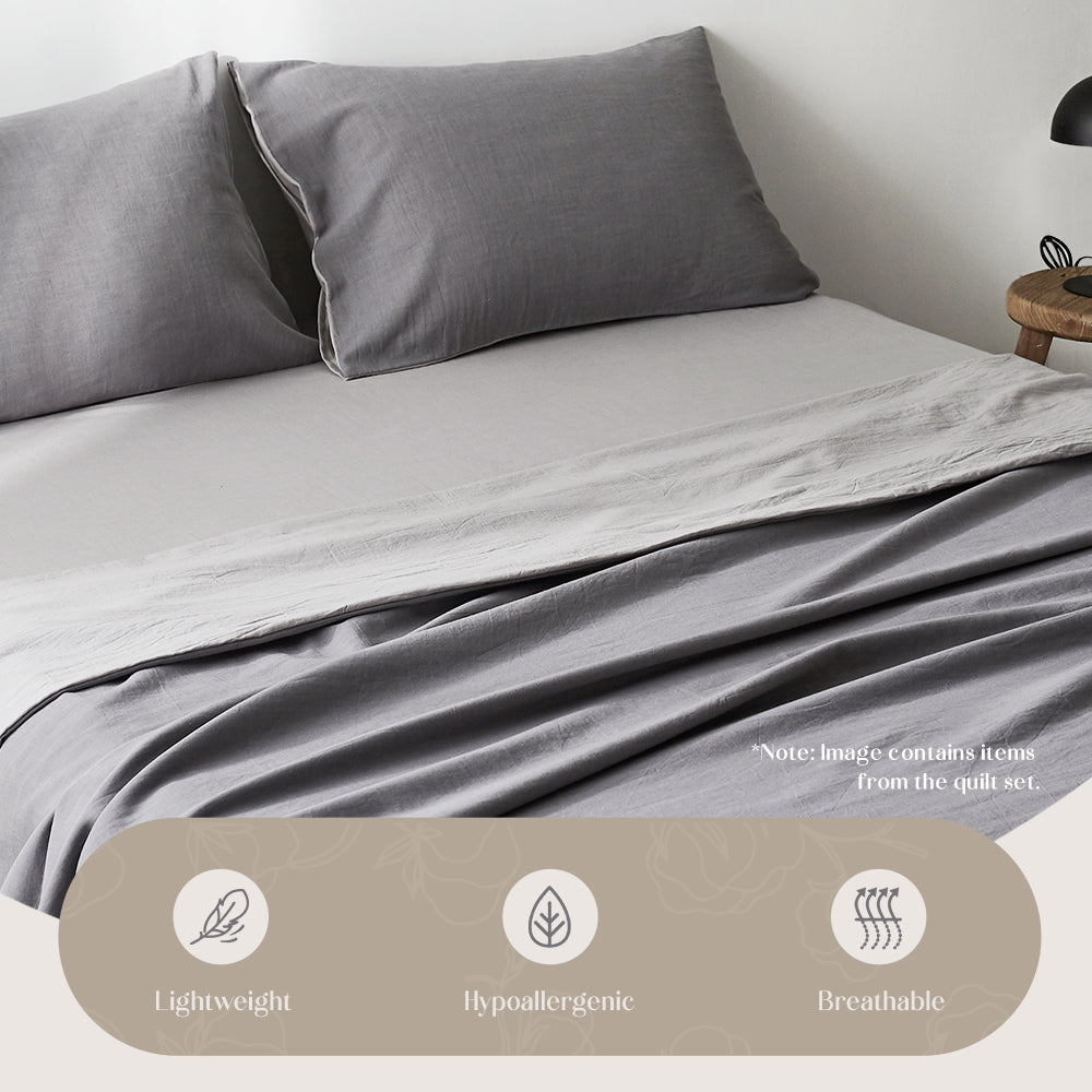 Double Cosy Club Washed Cotton Sheet Set Grey