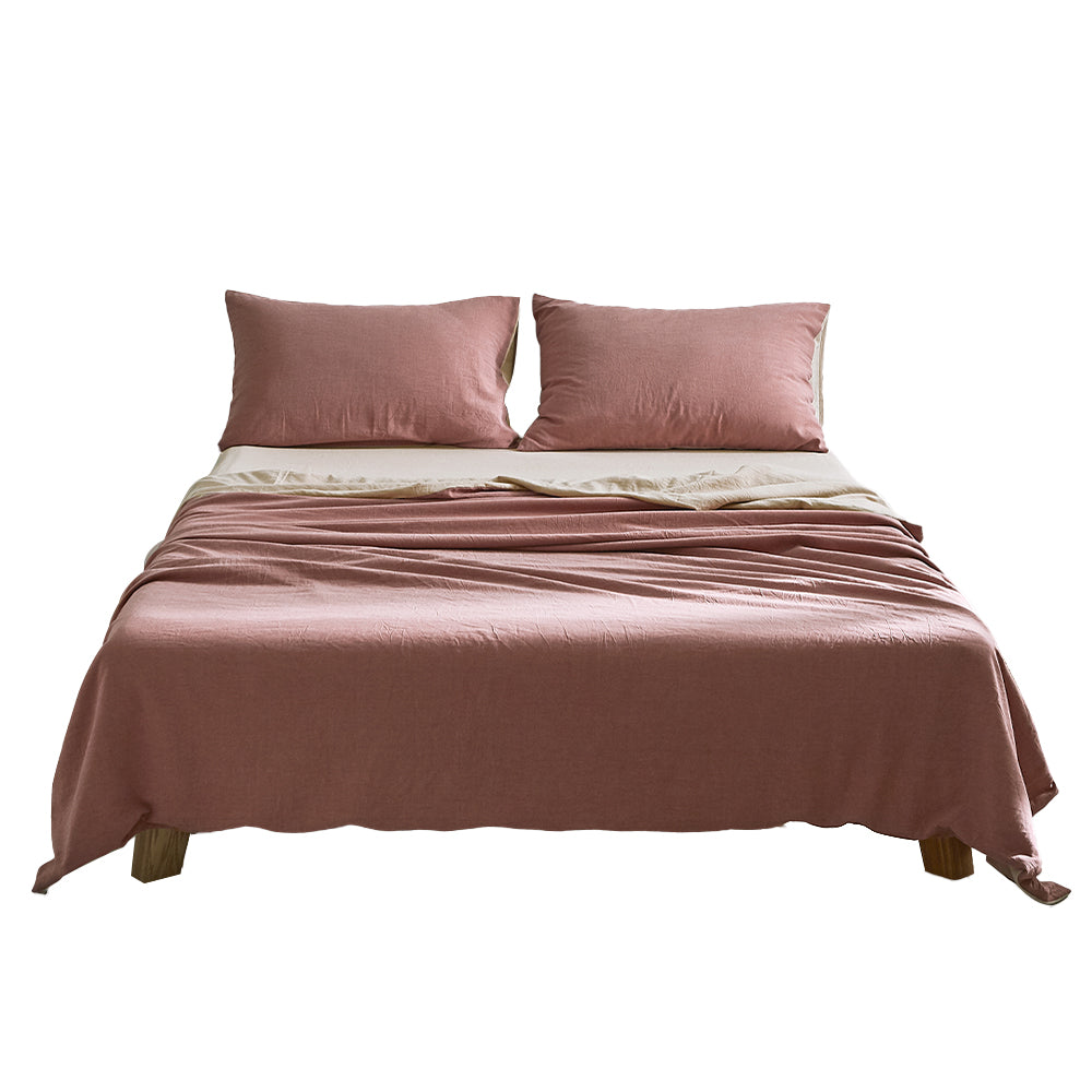 Double Cosy Club Cotton Bed Sheets Set Red Beige Cover