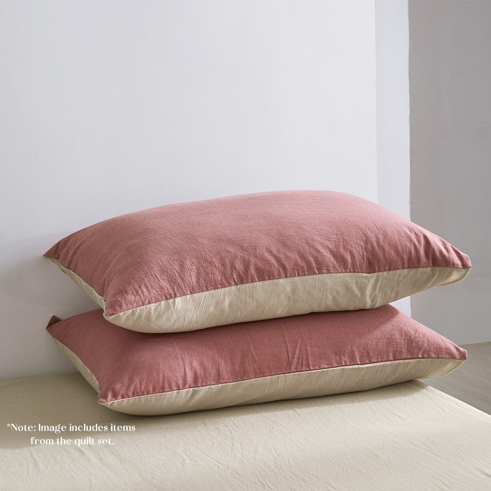 Double Cosy Club Cotton Bed Sheets Set Red Beige Cover