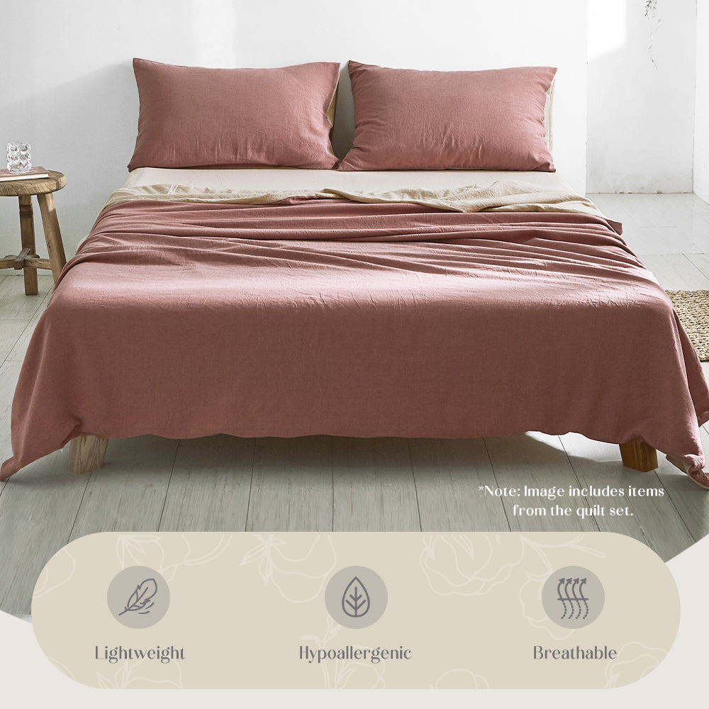 Double Cosy Club Cotton Bed Sheets Set Red Beige Cover