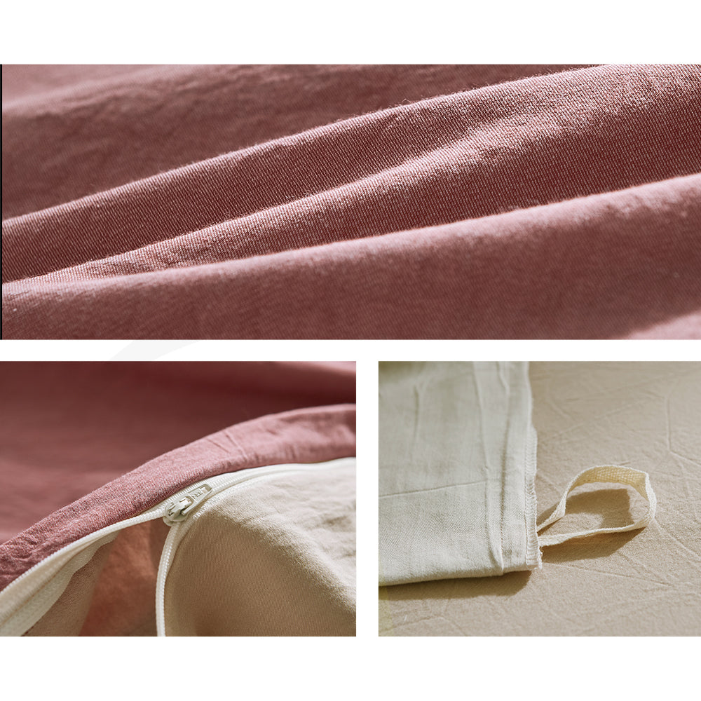 Double Cosy Club Cotton Bed Sheets Set Red Beige Cover