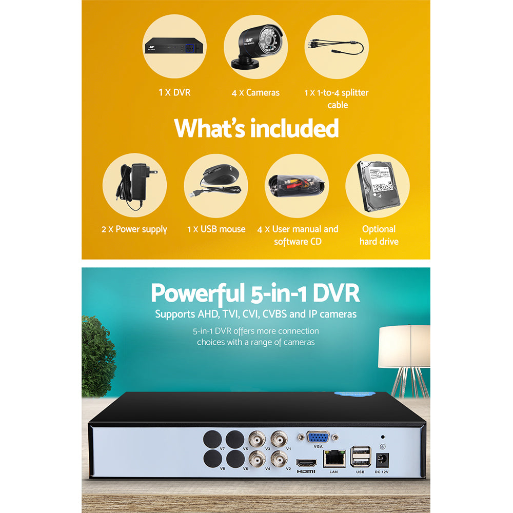 CCTV Security System 4CH DVR 4 Cameras 2TB Hard Drive