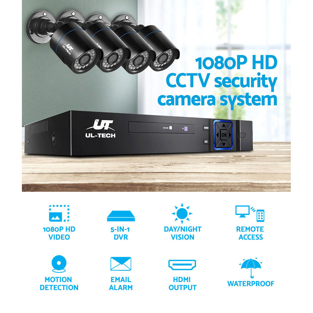 CCTV Security System 4CH DVR 4 Cameras 1TB Hard Drive