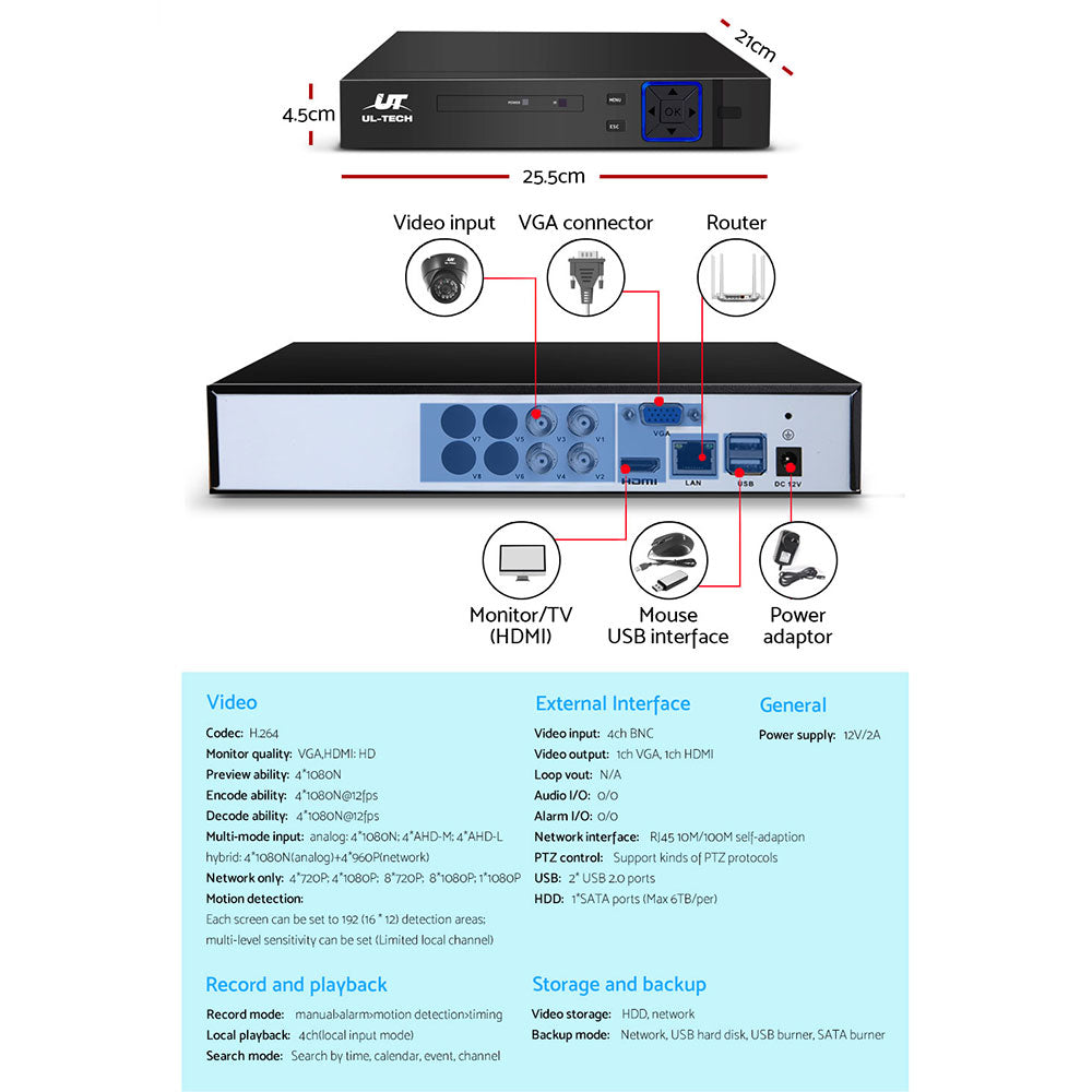 CCTV Security System 4CH DVR 4 Cameras 1080p