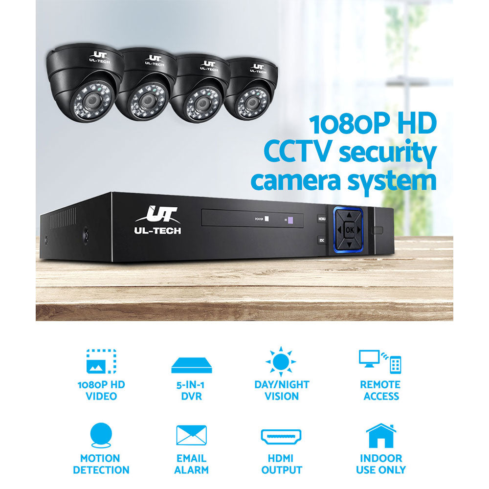 CCTV Security System 8CH DVR 4 Cameras 1TB Hard Drive