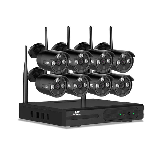 Set of 8 Wireless CCTV Security System 8CH NVR 3MP 8 Bullet Cameras