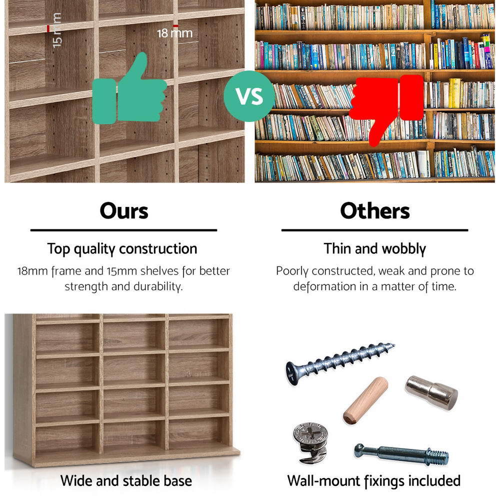 528 DVD 1116 CD Storage Shelf Media Rack Stand Cupboard Book Unit Oak