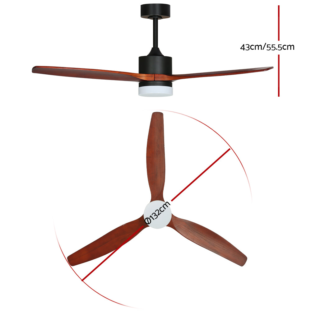 52'' Ceiling Fan LED Light Remote Control Wooden Blades Dark Wood Fans