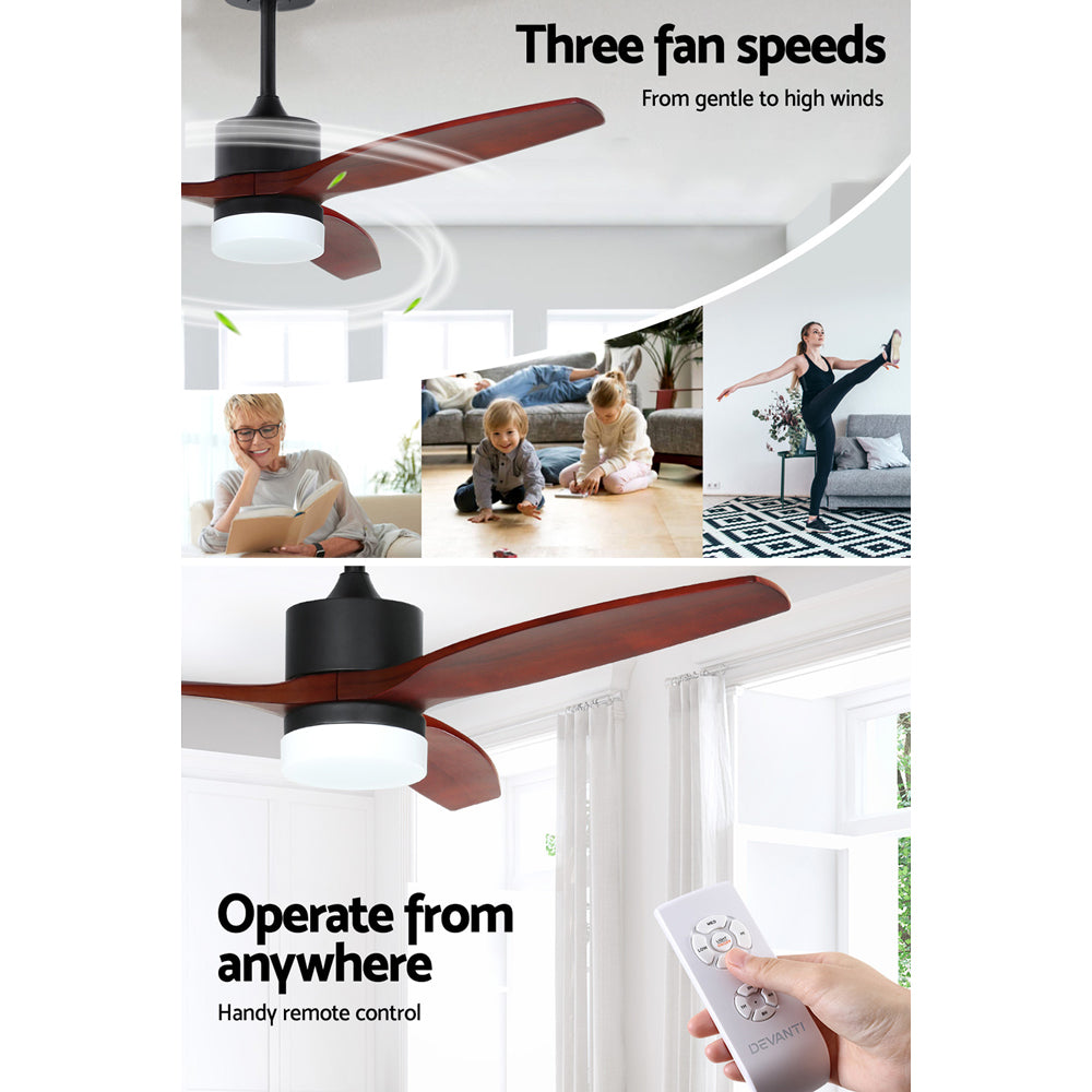 52'' Ceiling Fan LED Light Remote Control Wooden Blades Dark Wood Fans