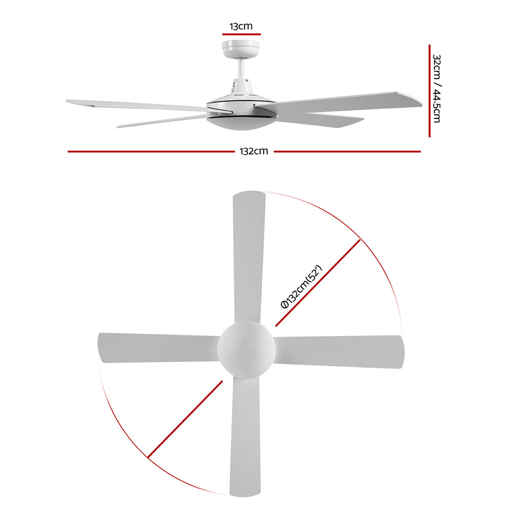 52'' Ceiling Fan AC Motor 4 Blades with Remote - White