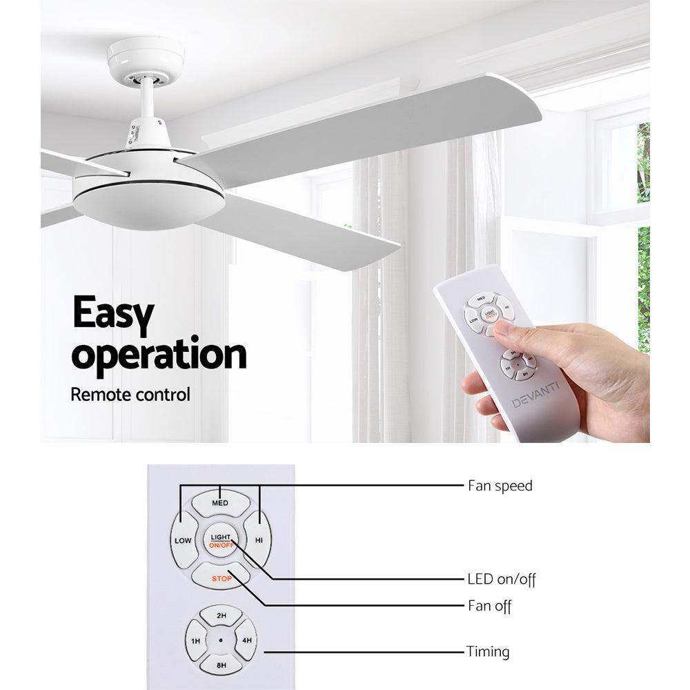 52'' Ceiling Fan AC Motor 4 Blades with Remote - White