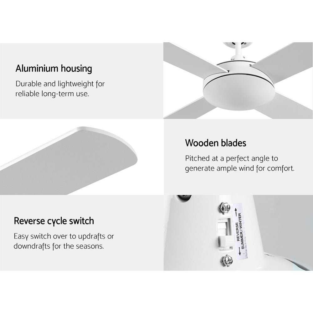 52'' Ceiling Fan AC Motor 4 Blades with Remote - White