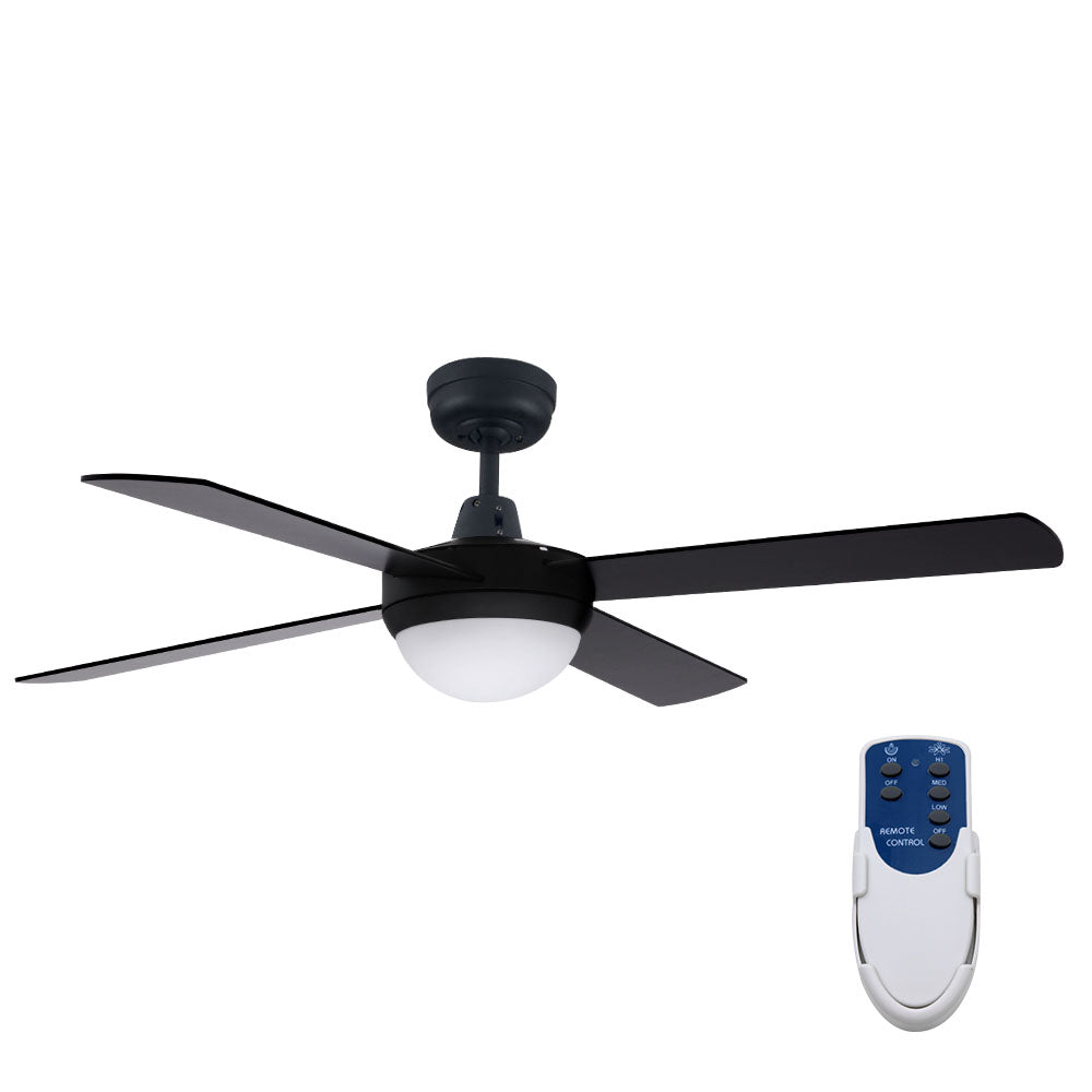 52'' Ceiling Fan w/Light w/Remote Timer - Black