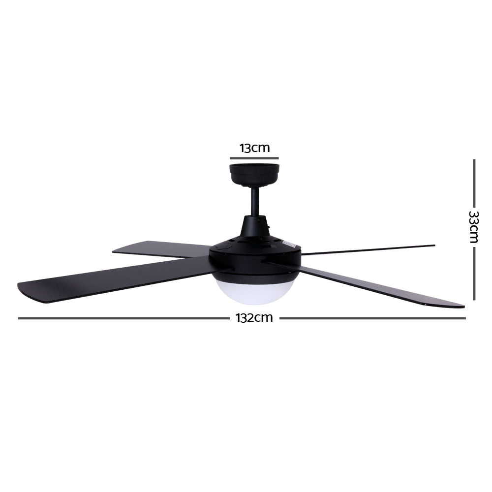 52'' Ceiling Fan w/Light w/Remote Timer - Black