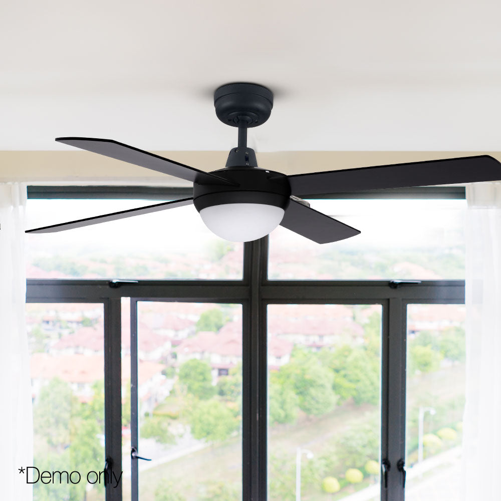 52'' Ceiling Fan w/Light w/Remote Timer - Black