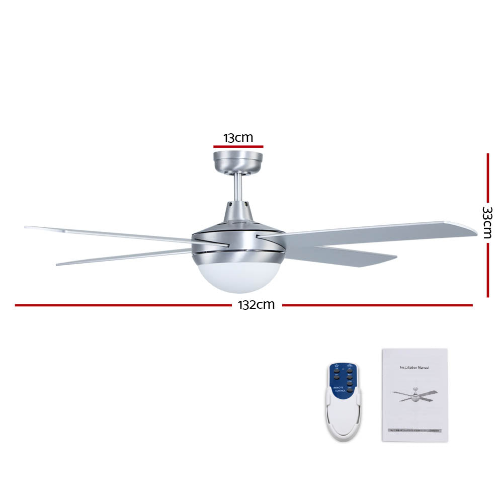 52'' Ceiling Fan w/Light w/Remote Timer - Silver