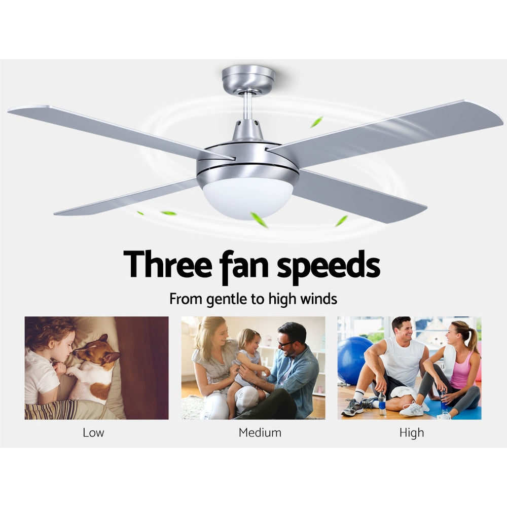 52'' Ceiling Fan w/Light w/Remote Timer - Silver