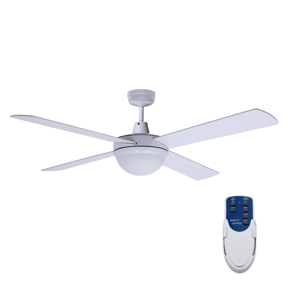 52'' Ceiling Fan w/Light w/Remote Timer - White