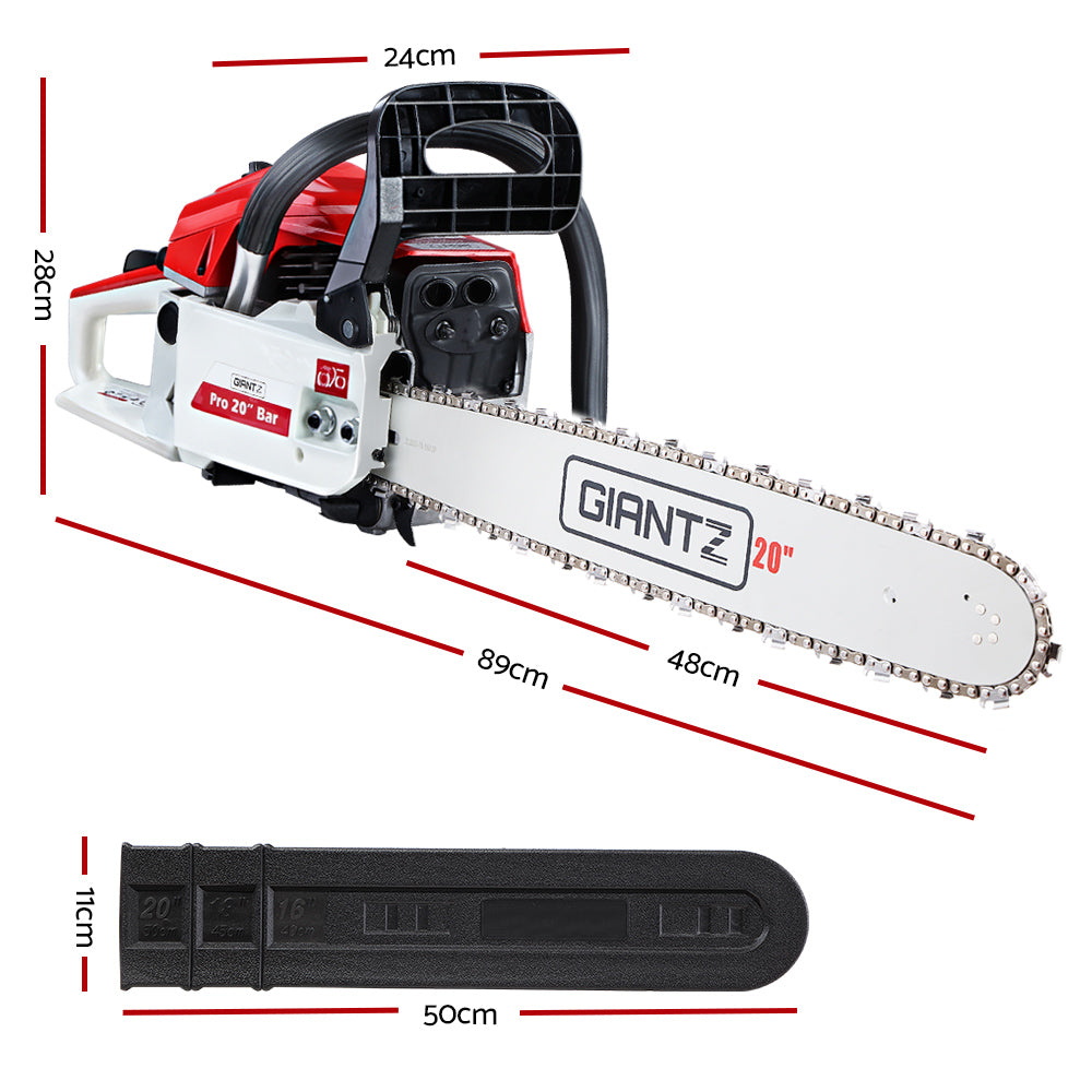 Chainsaw Petrol 52CC 20" Bar Commercial E-Start Pruning Chain Saw White