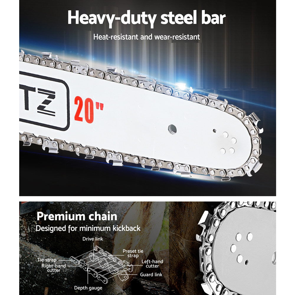 Chainsaw Petrol 52CC 20" Bar Commercial E-Start Pruning Chain Saw White