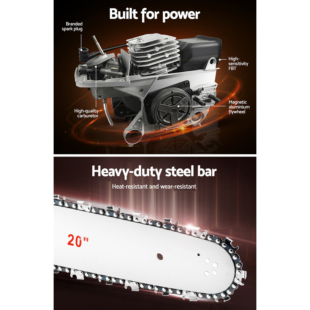 Chainsaw Petrol 52CC 20" Bar Commercial E-Start Pruning Chain Saw