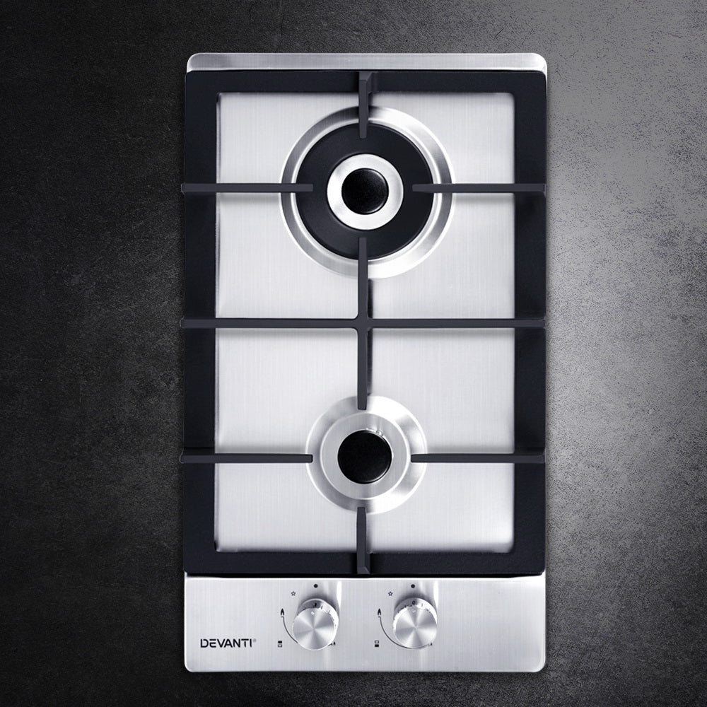 Gas Cooktop 30cm 2 Burner Silver