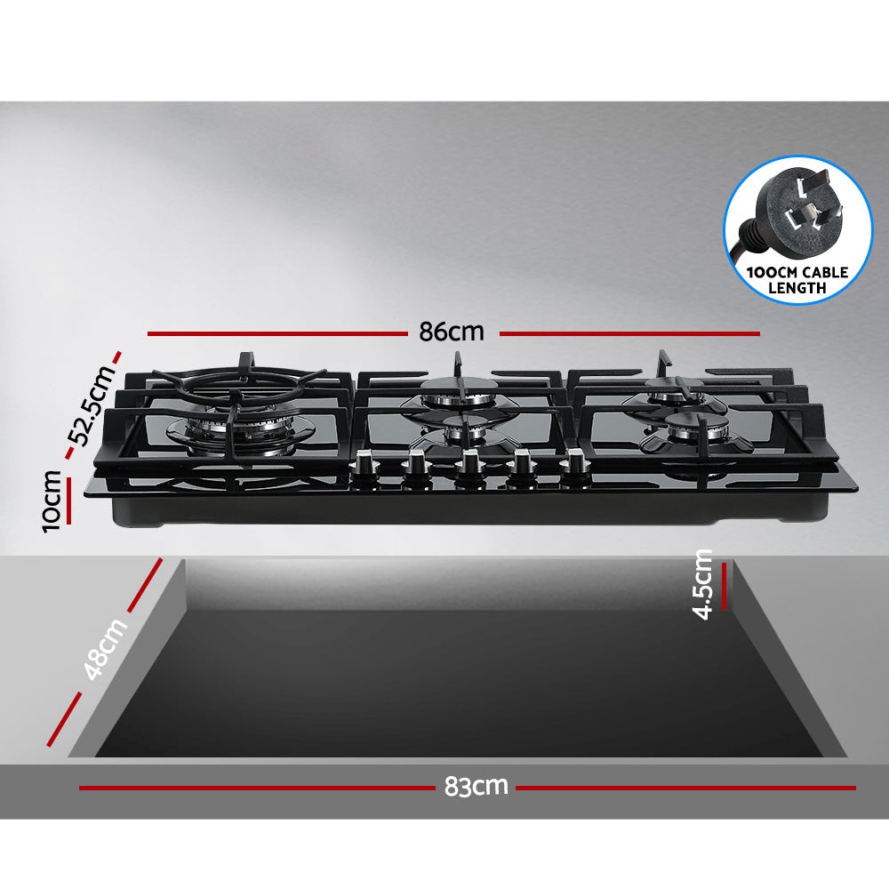 Gas Cooktop 90cm 5 Burner Black