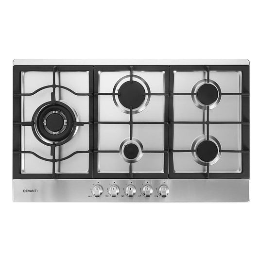 Devanti Gas Cooktop 90cm 5 Burner Silver