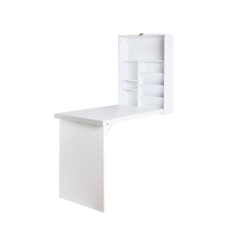 Foldable Desk with Bookshelf - White