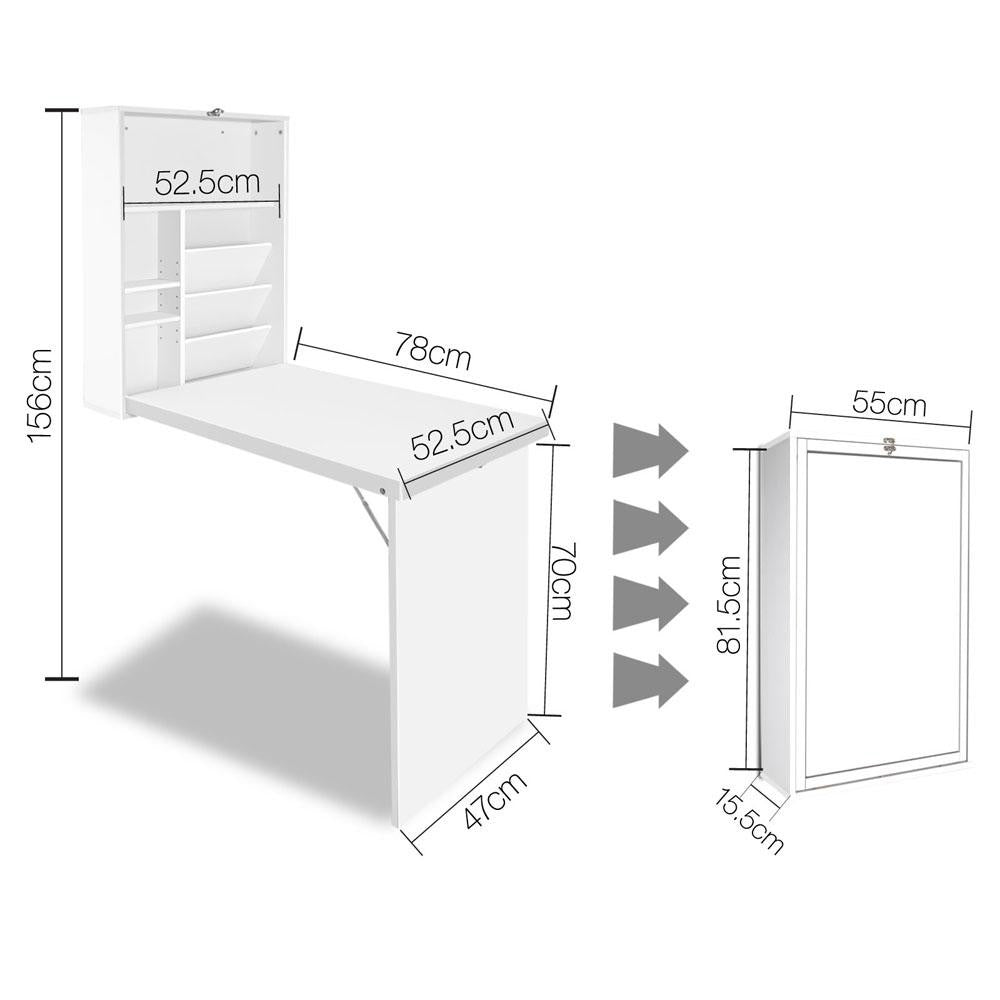 Foldable Desk with Bookshelf - White