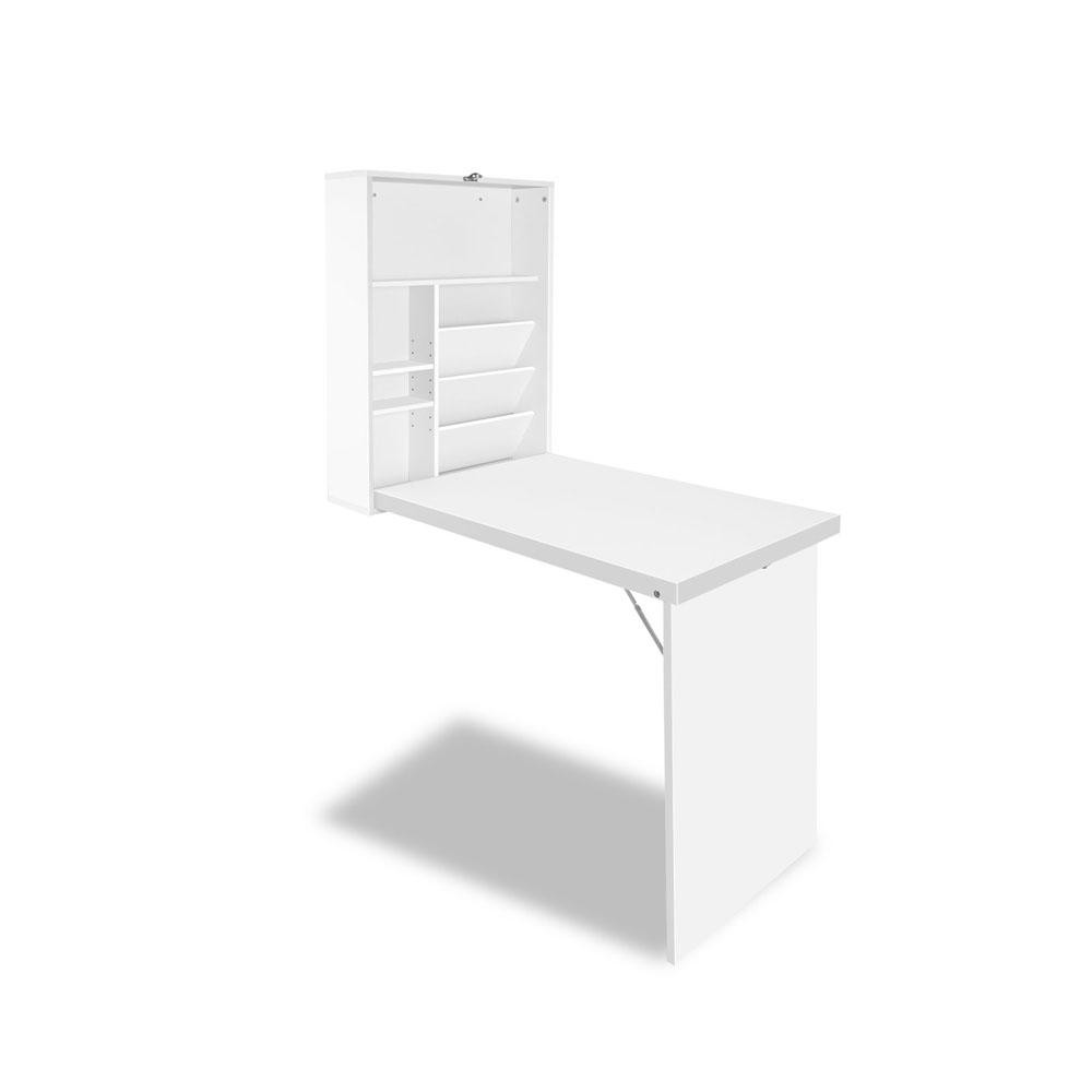 Foldable Desk with Bookshelf - White