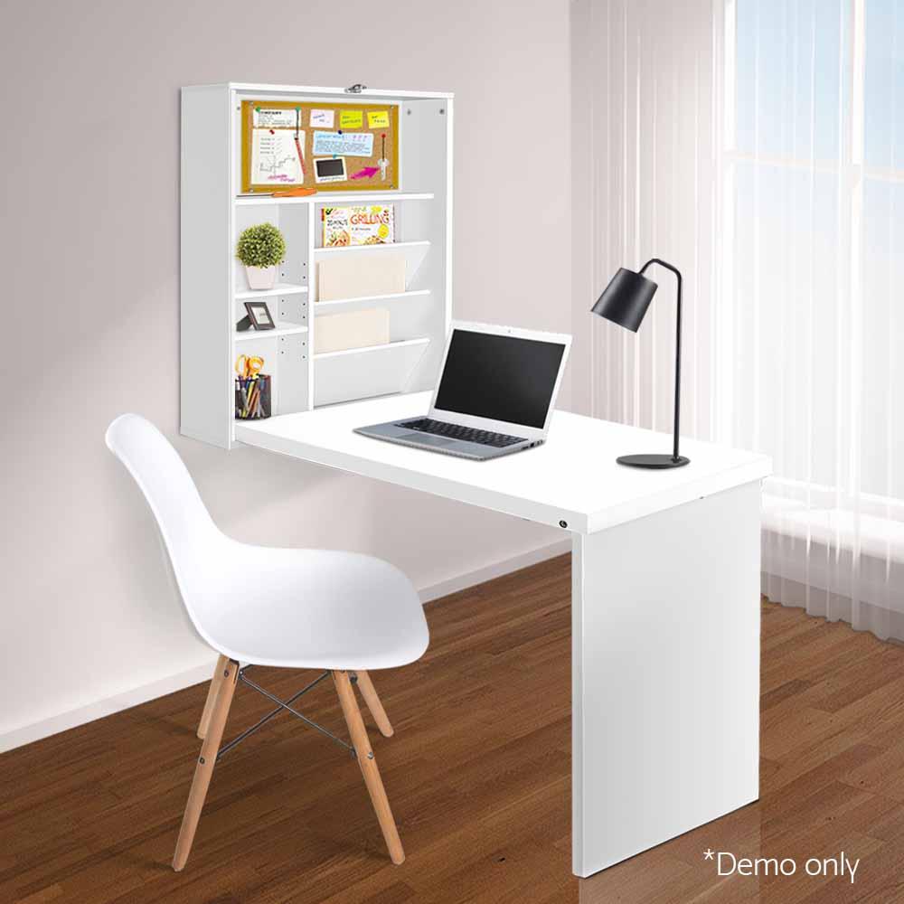 Foldable Desk with Bookshelf - White