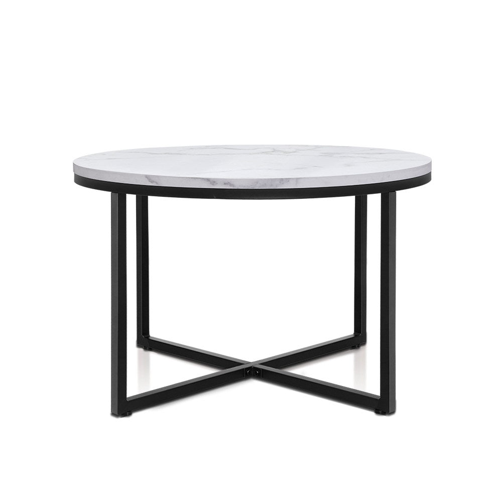 Ierax Coffee Table 70cm Round Marbel Effect - White