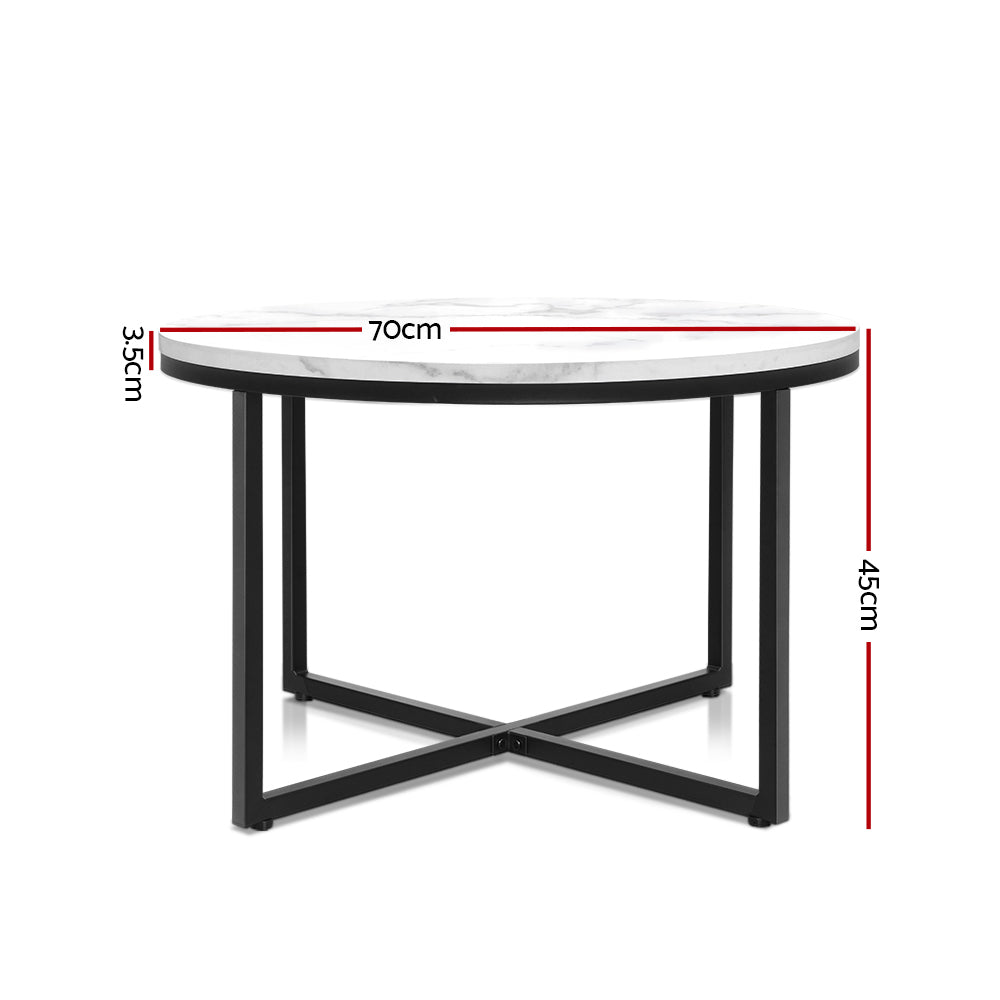 Ierax Coffee Table 70cm Round Marbel Effect - White