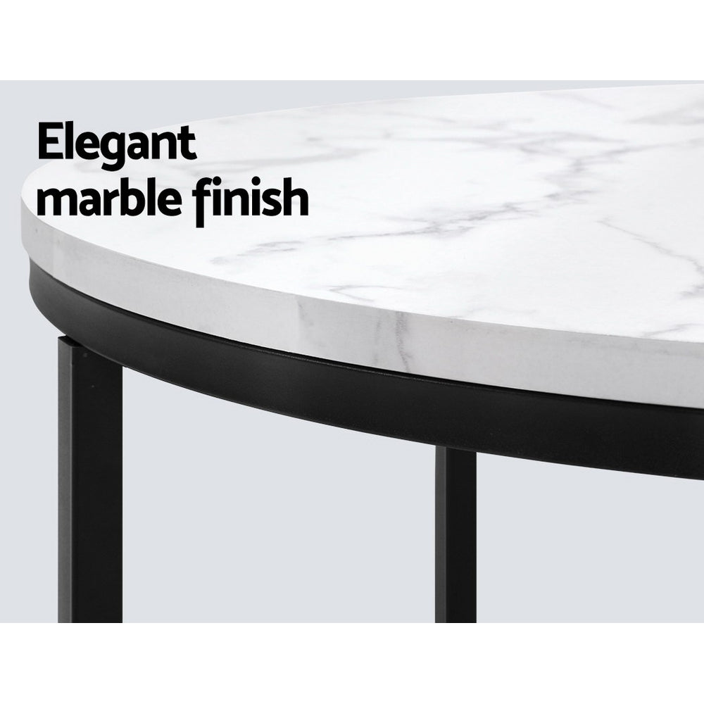 Ierax Coffee Table 70cm Round Marbel Effect - White