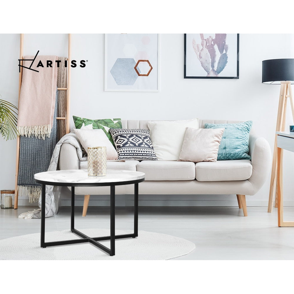 Ierax Coffee Table 70cm Round Marbel Effect - White