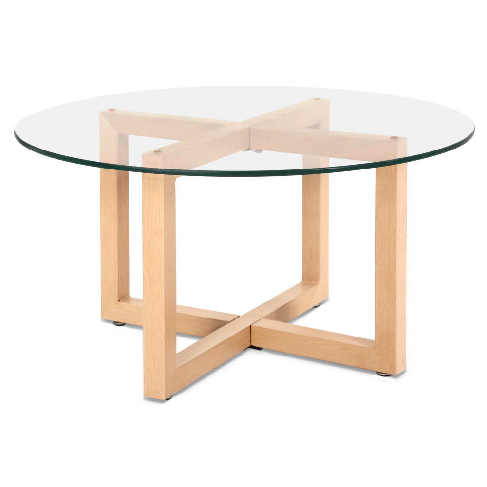 Idas Coffee Table 80cm Round Tempered Glass - Wood