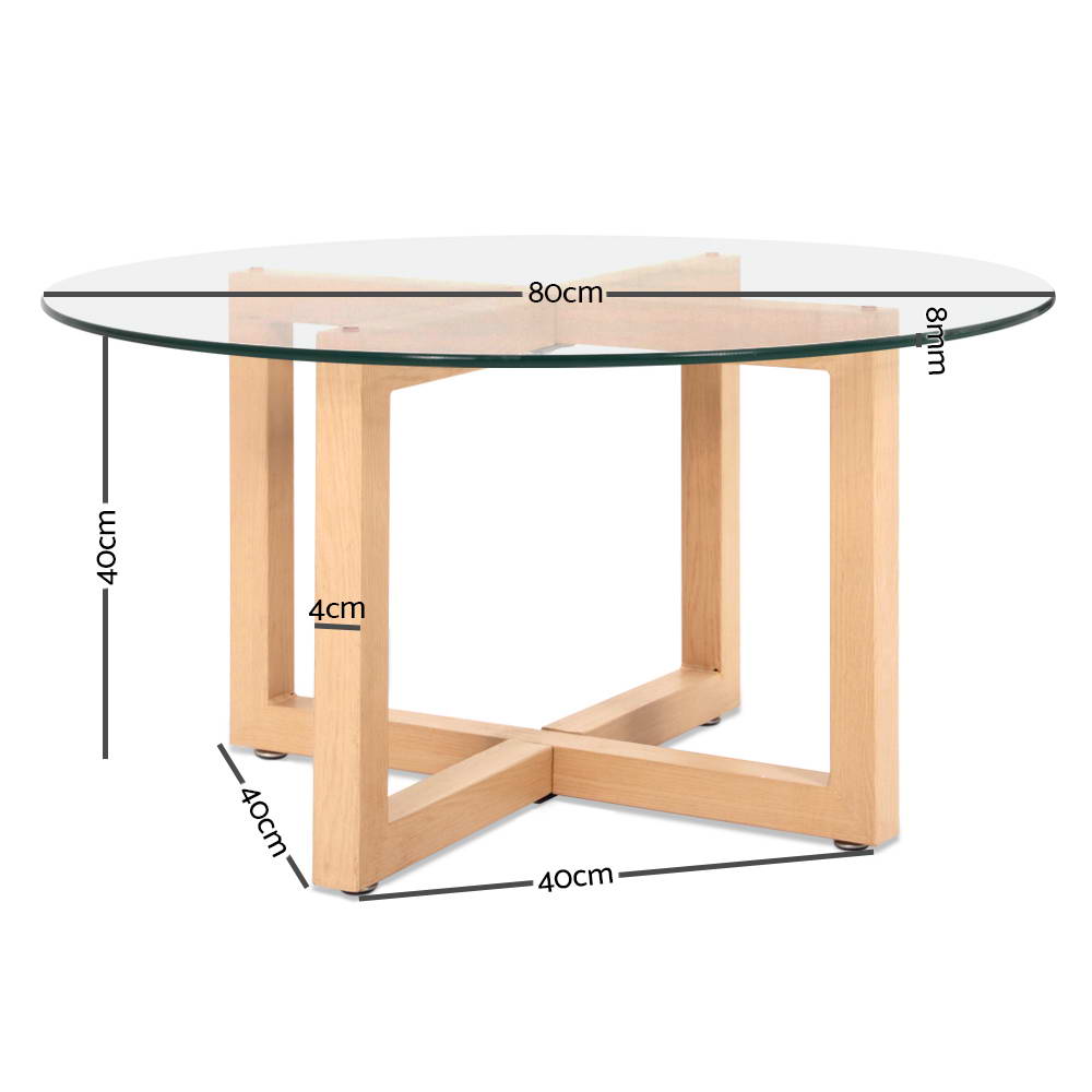 Idas Coffee Table 80cm Round Tempered Glass - Wood