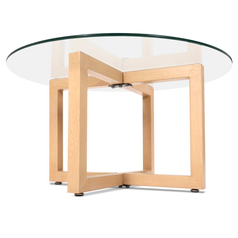 Idas Coffee Table 80cm Round Tempered Glass - Wood