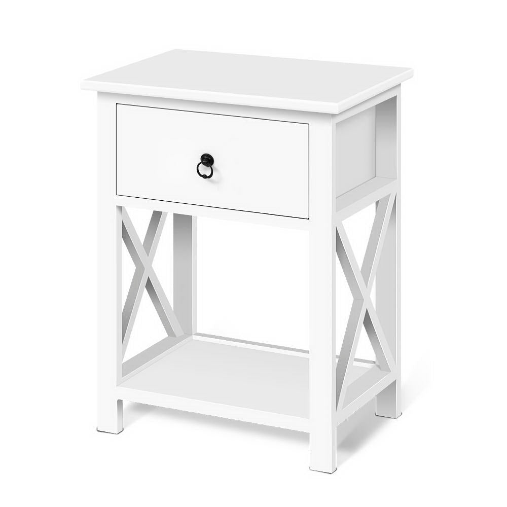 Set of 2 Bonavista MDF Paulownia Wood Bedside Tables Side Table Nightstand Lamp Chest Unit Cabinet - White