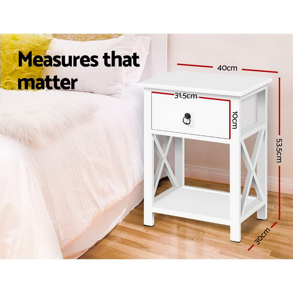 Set of 2 Bonavista Wood Bedside Tables Nightstand Lamp Chest Unit Cabinet - White