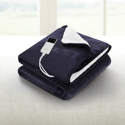 Wendy Throw Soft Blanket Electric Throw Rug Heated Blanket Fleece - Navy Blue