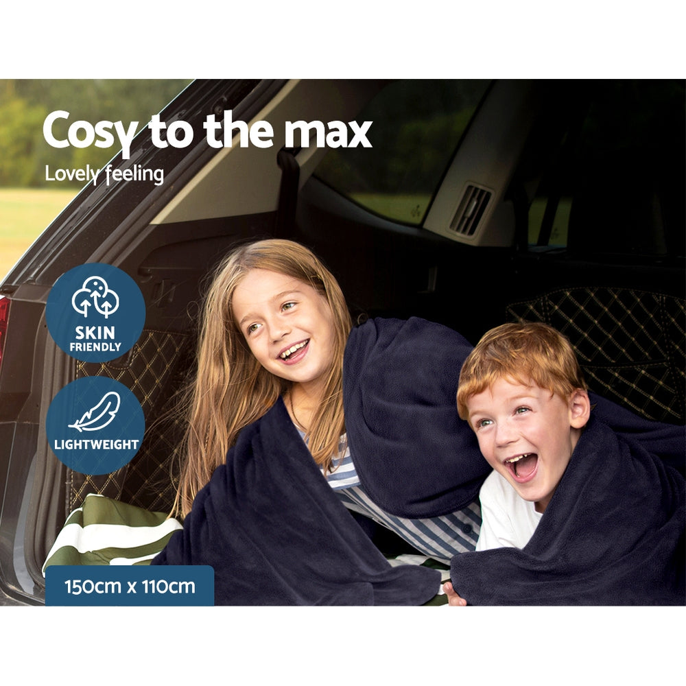 Watson Electric Throw Soft Blanket Heated Car Truck Rug Travel Camping 12V DC Auto - Navy Blue