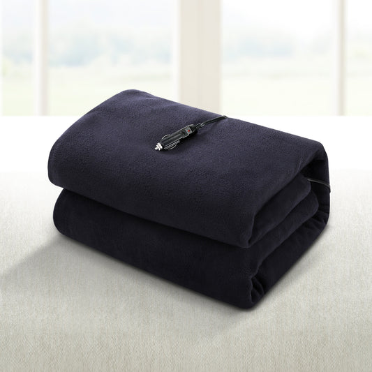Watson Electric Throw Soft Blanket Heated Car Truck Rug Travel Camping 12V DC Auto - Navy Blue