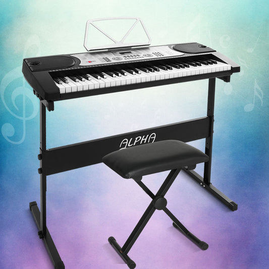 61 Keys Electronic Piano Keyboard Digital Electric with Stand Stool Silver