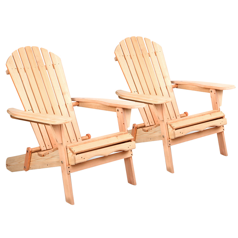 Ethan Set of 2 Adirondack Wooden Outdoor Chairs Furniture Beach Lounge Garden Patio - Natural