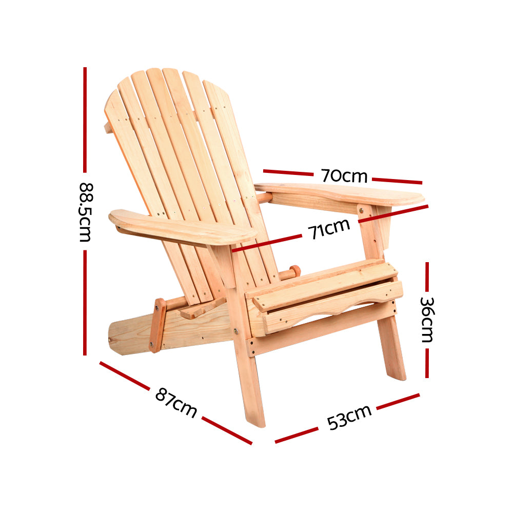 Ethan Set of 2 Adirondack Wooden Outdoor Chairs Furniture Beach Lounge Garden Patio - Natural