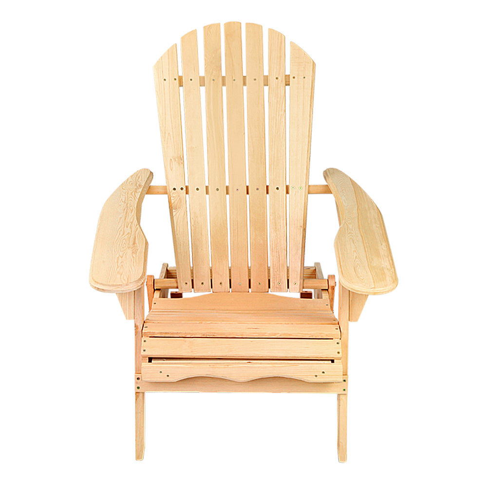 Ethan Set of 2 Adirondack Wooden Outdoor Chairs Furniture Beach Lounge Garden Patio - Natural